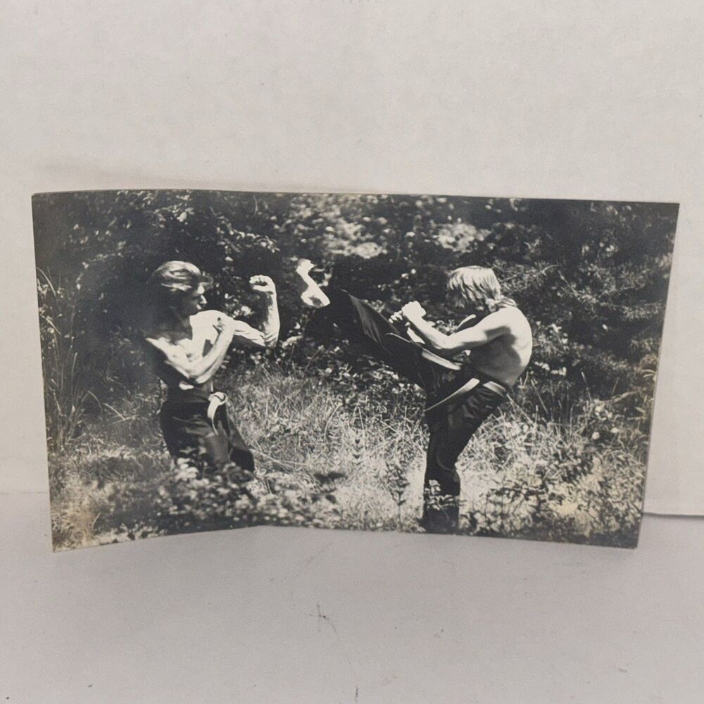 Vintage Martial Arts Karate Sparring Action Photo Black & White Snapshot